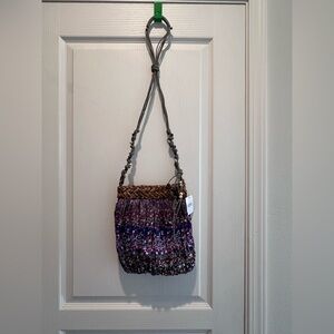Boho Floral Purple Woven Strap Bag